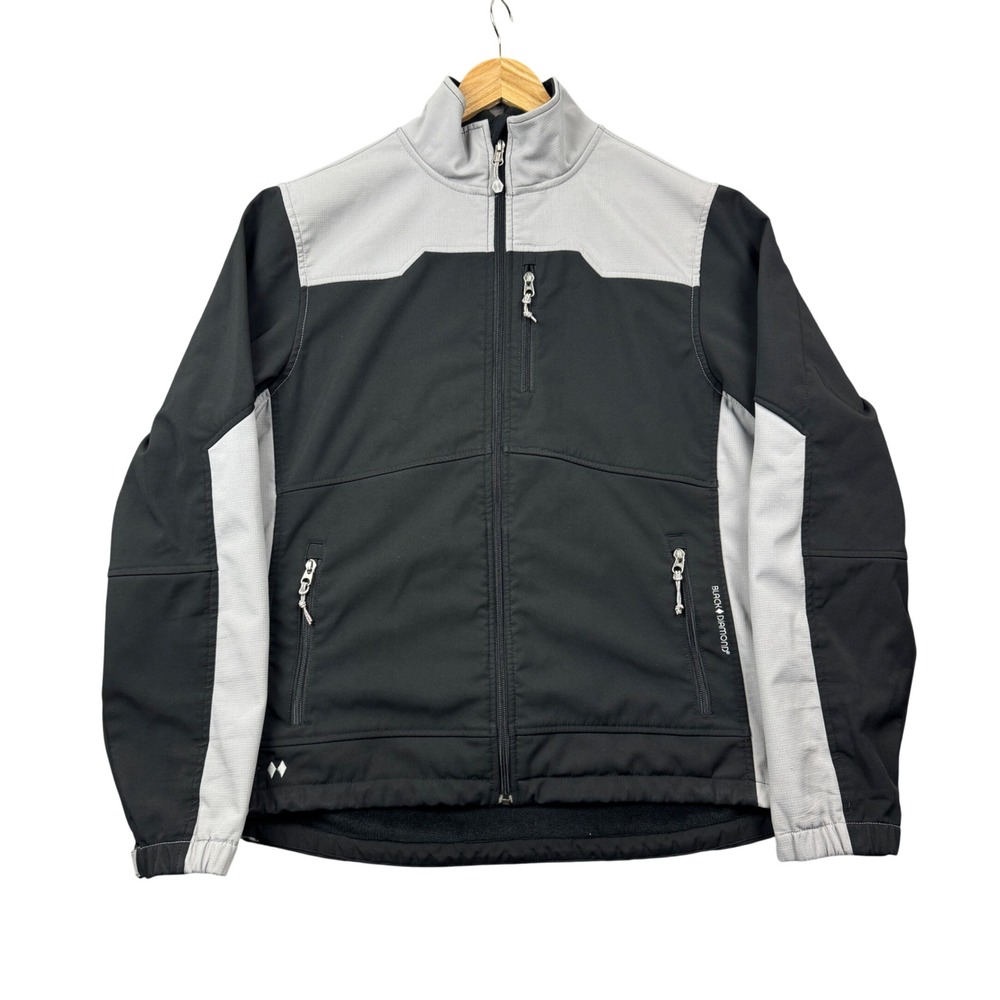 Black Diamond Mens Large Softshell Jacket Black Grey Fleece Lined Zip Gorpcore